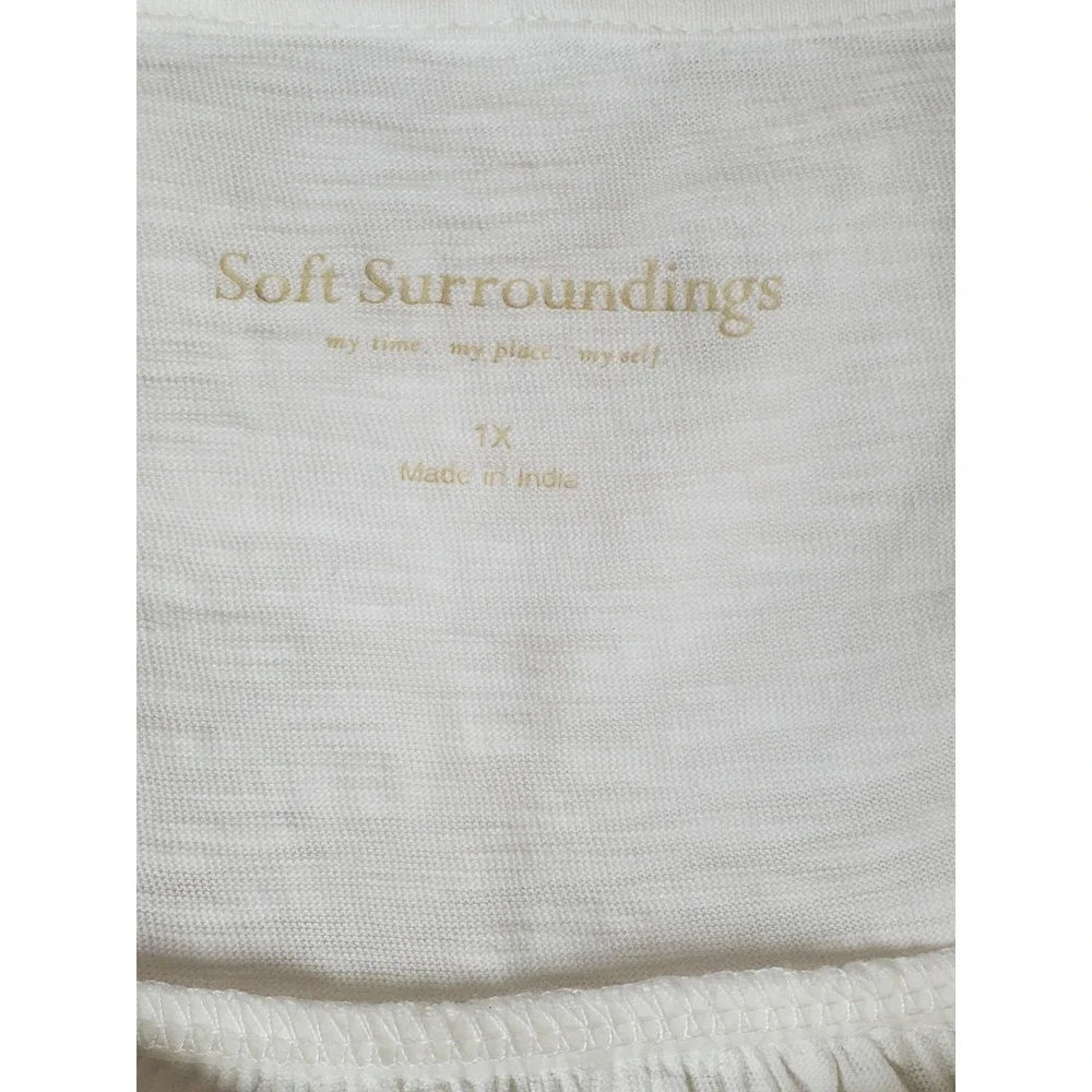 Soft Surroundings Embroidered Beaded Hooded Tunic Top 1X Cotton White 3/4 Sleeve - Picture 4 of 9